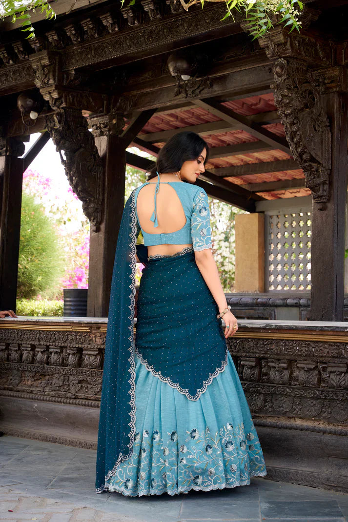 SILVER GLOSY EMBROIDERED WITH HOTFIX LEHENGA CHOLI WITH DUPATTA(WD89)(02)