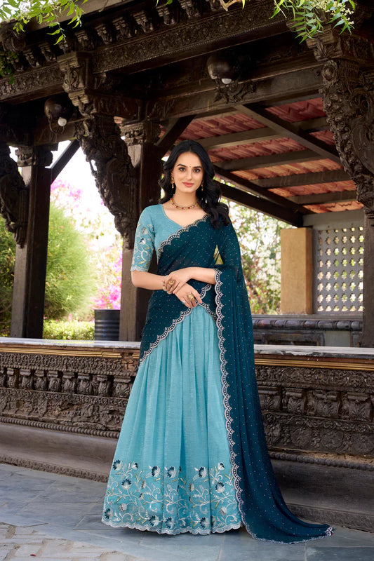 SILVER GLOSY EMBROIDERED WITH HOTFIX LEHENGA CHOLI WITH DUPATTA(WD89)(02)