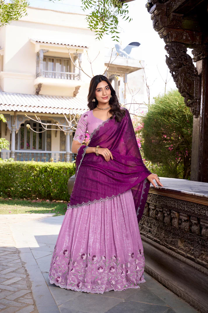 SILVER GLOSY EMBROIDERED WITH HOTFIX LEHENGA CHOLI WITH DUPATTA(WD89)(03)