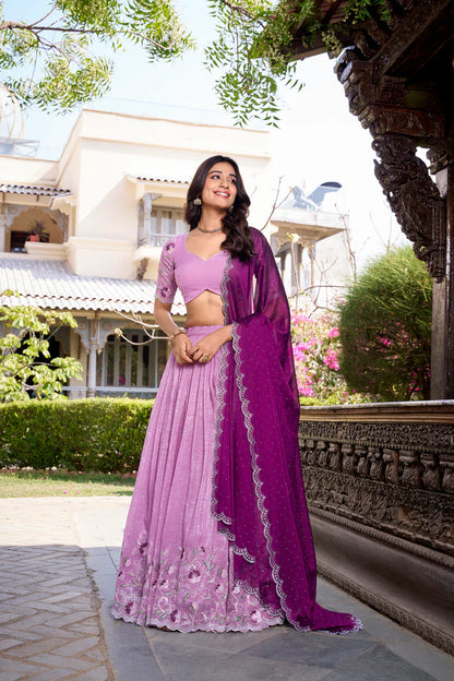 SILVER GLOSY EMBROIDERED WITH HOTFIX LEHENGA CHOLI WITH DUPATTA(WD89)(03)