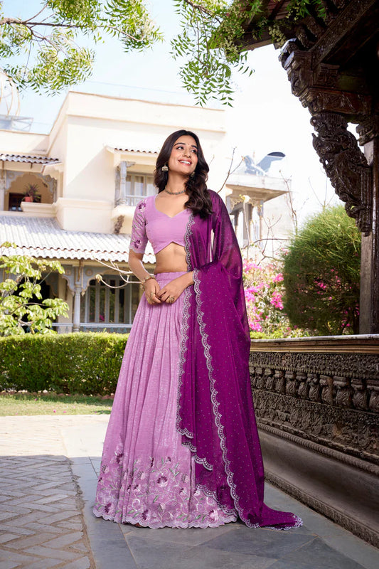 SILVER GLOSY EMBROIDERED WITH HOTFIX LEHENGA CHOLI WITH DUPATTA(WD89)(03)