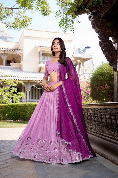 SILVER GLOSY EMBROIDERED WITH HOTFIX LEHENGA CHOLI WITH DUPATTA(WD89)(03)
