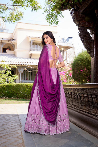 SILVER GLOSY EMBROIDERED WITH HOTFIX LEHENGA CHOLI WITH DUPATTA(WD89)(03)