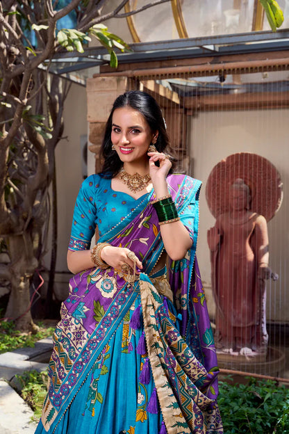 KALAMKARI TUSSAR SILK LEHENGA CHOLI WITH DUPATTA(WD100) (03)