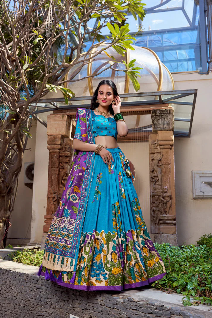 KALAMKARI TUSSAR SILK LEHENGA CHOLI WITH DUPATTA(WD100) (03)