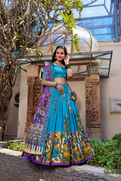 KALAMKARI TUSSAR SILK LEHENGA CHOLI WITH DUPATTA(WD100) (03)