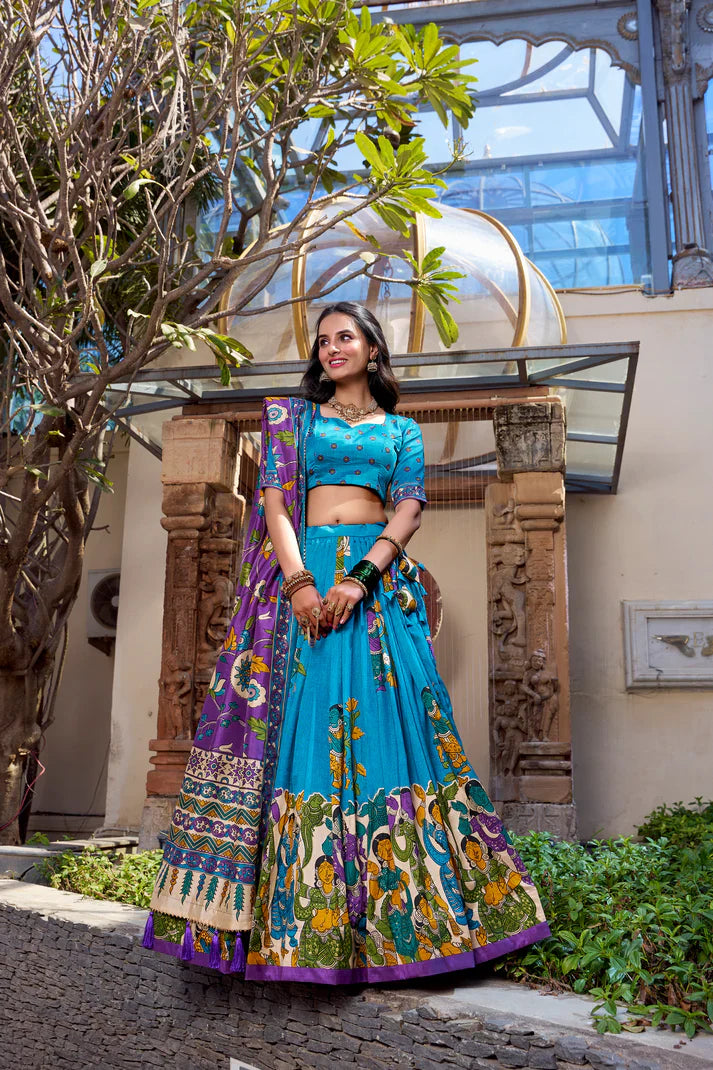 KALAMKARI TUSSAR SILK LEHENGA CHOLI WITH DUPATTA(WD100) (03)