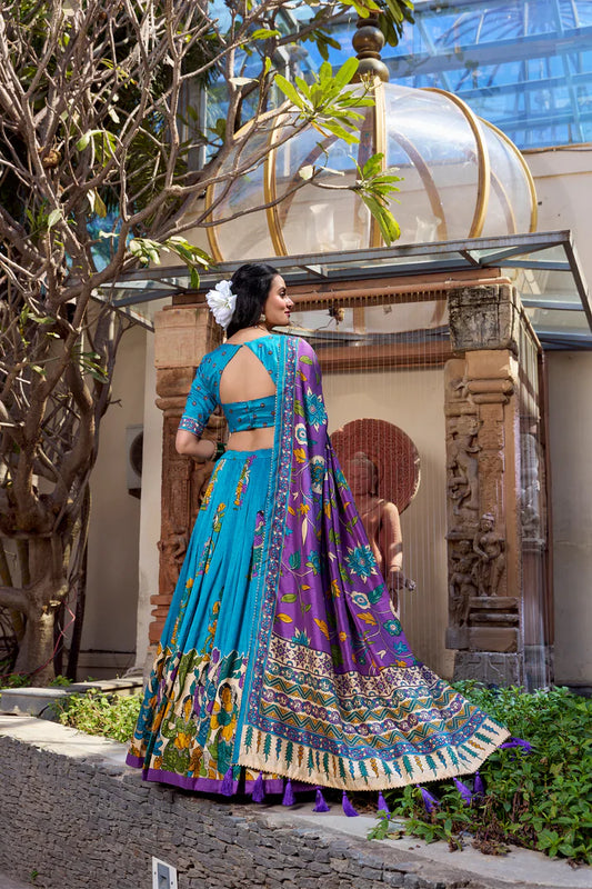 KALAMKARI TUSSAR SILK LEHENGA CHOLI WITH DUPATTA(WD100) (03)