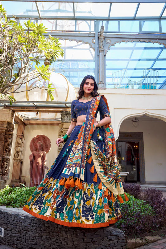 KALAMKARI TUSSAR SILK LEHENGA CHOLI WITH DUPATTA(WD100) (02)