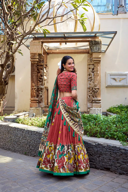KALAMKARI TUSSAR SILK LEHENGA CHOLI WITH DUPATTA(WD100) (01)