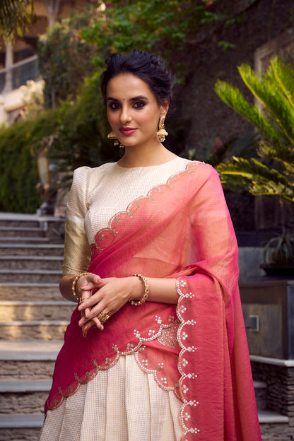 TILTON JEQUARD CHEX ZARI WEAVING WORK LEHENGA CHOLI WITH DUPATTA