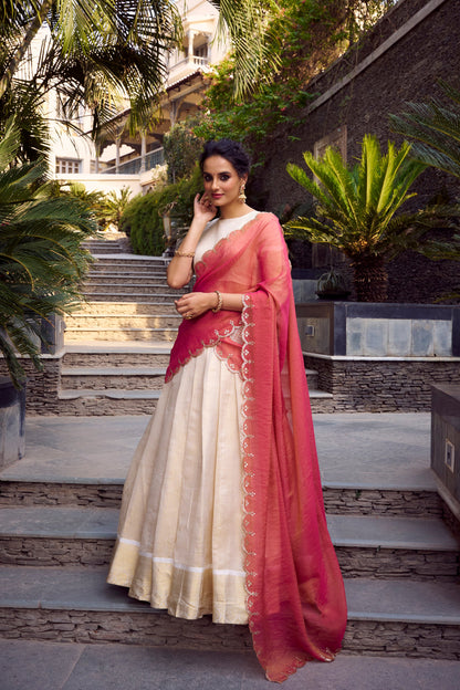 TILTON JEQUARD CHEX ZARI WEAVING WORK LEHENGA CHOLI WITH DUPATTA