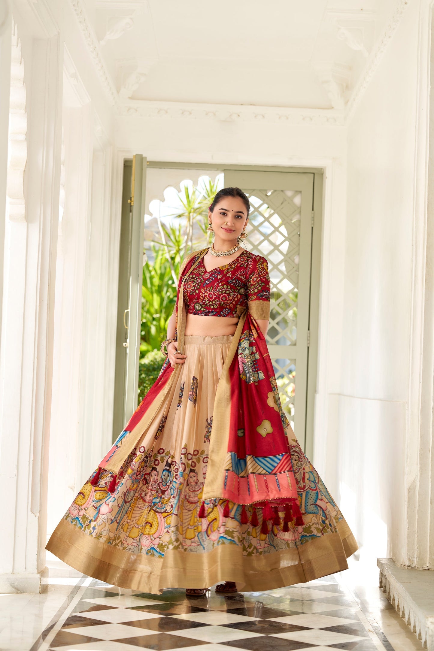 WEDDING SPECIAL KALAMKARI PRINTED LEHENGA CHOLI (WDN116)