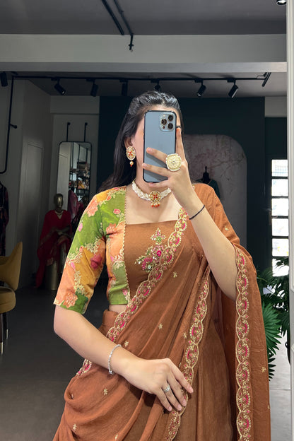 TILTON OCCASION SPECIAL CHOCKLATE CRUSH  HANDWORKED LEHENGA CHOLI WITH DUPATTA