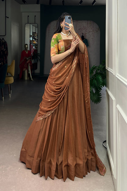 TILTON OCCASION SPECIAL CHOCKLATE CRUSH  HANDWORKED LEHENGA CHOLI WITH DUPATTA