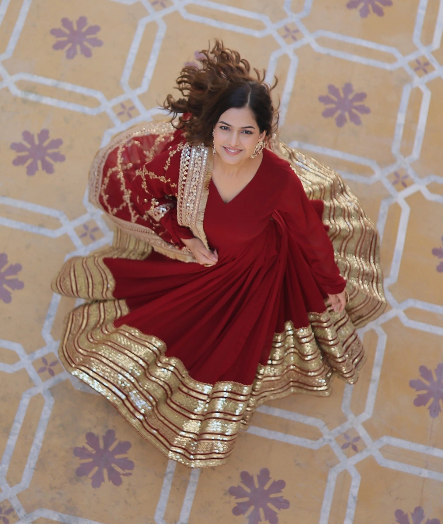 PREMIUM READYMADEFAUX BLOOMING SEQUENCE EMBROIDERED GOWN WITH DUPATTA SET (WDN01)