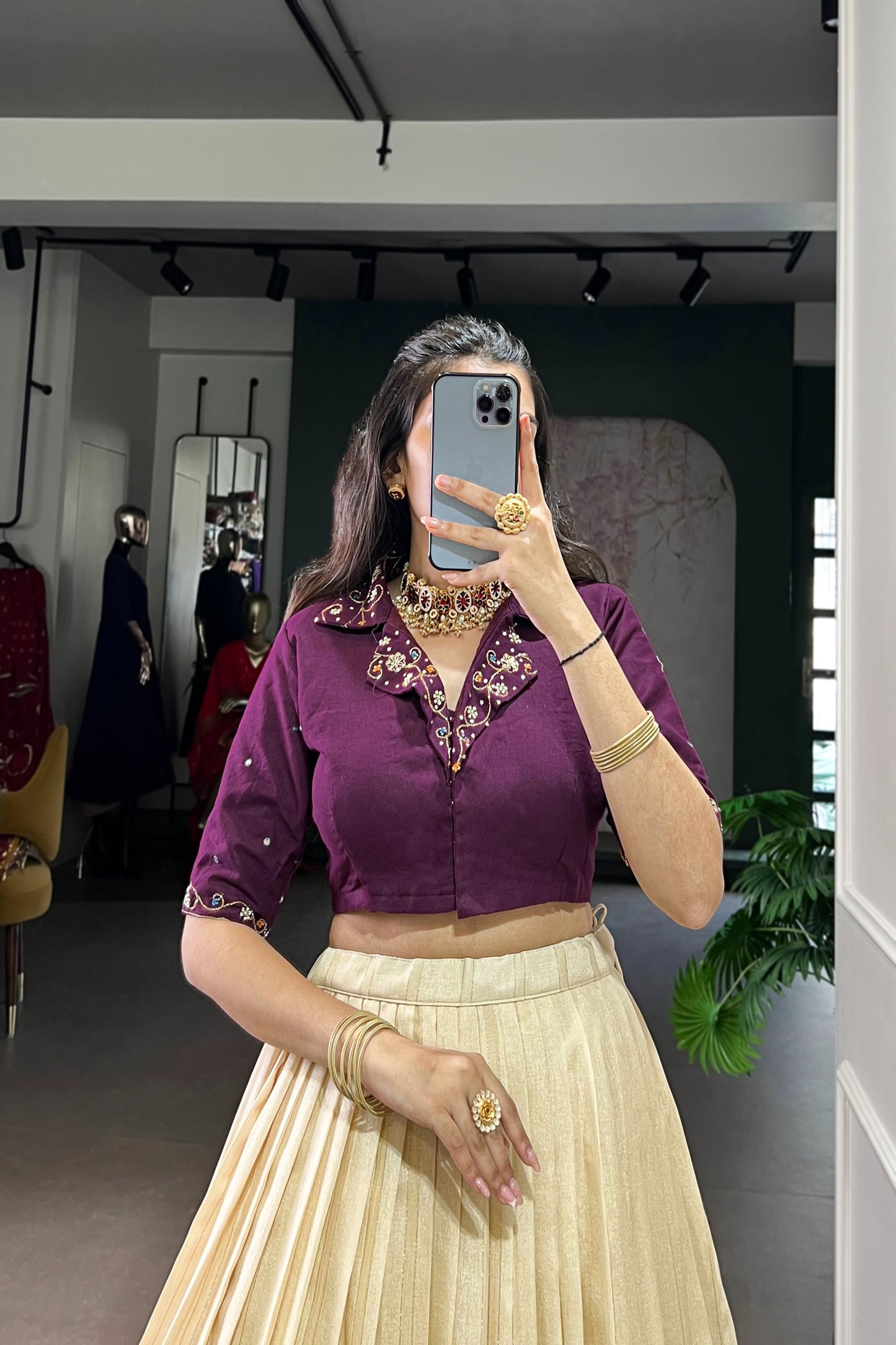 POLY COTTON PRINTED ZARI WEAVING LEHENGA WITH PURE COTTON HAND WORK BLOUSE (WDN85) 02