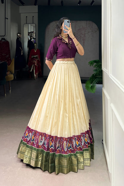 POLY COTTON PRINTED ZARI WEAVING LEHENGA WITH PURE COTTON HAND WORK BLOUSE (WDN85) 02