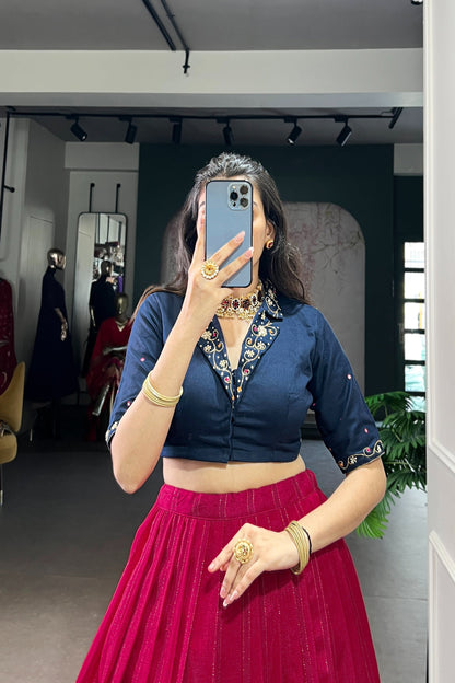 POLY COTTON PRINTED ZARI WEAVING LEHENGA WITH PURE COTTON HAND WORK BLOUSE (WDN85)