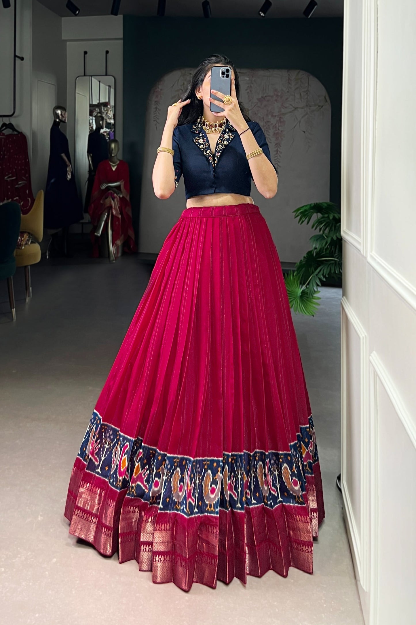 POLY COTTON PRINTED ZARI WEAVING LEHENGA WITH PURE COTTON HAND WORK BLOUSE (WDN85)