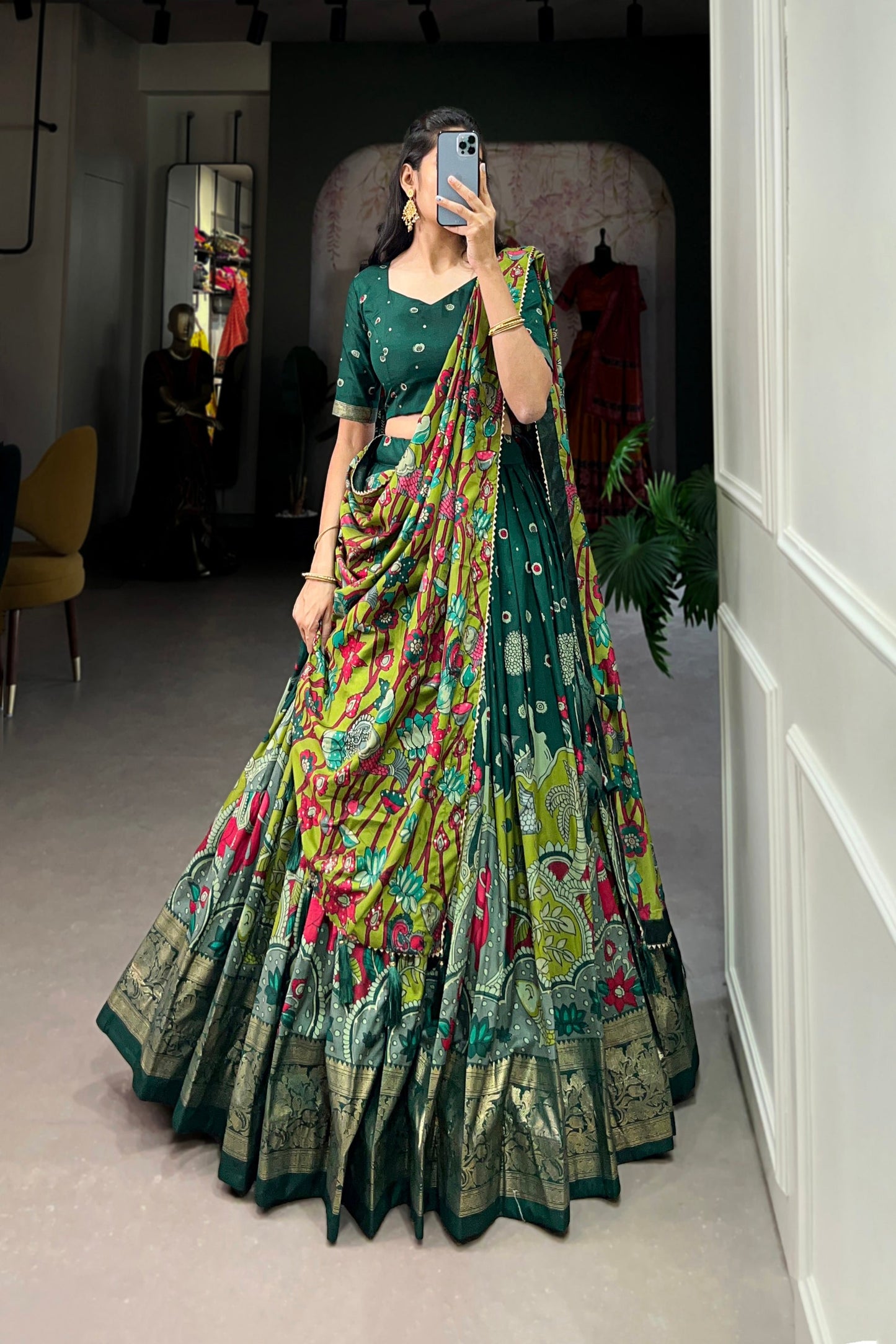 FESTIVAL SPECIAL TUSSAR SILK KALAMKARI PRINT LEHENGA CHOLI (WDN110) 01