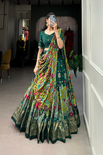FESTIVAL SPECIAL TUSSAR SILK KALAMKARI PRINT LEHENGA CHOLI (WDN110) 01