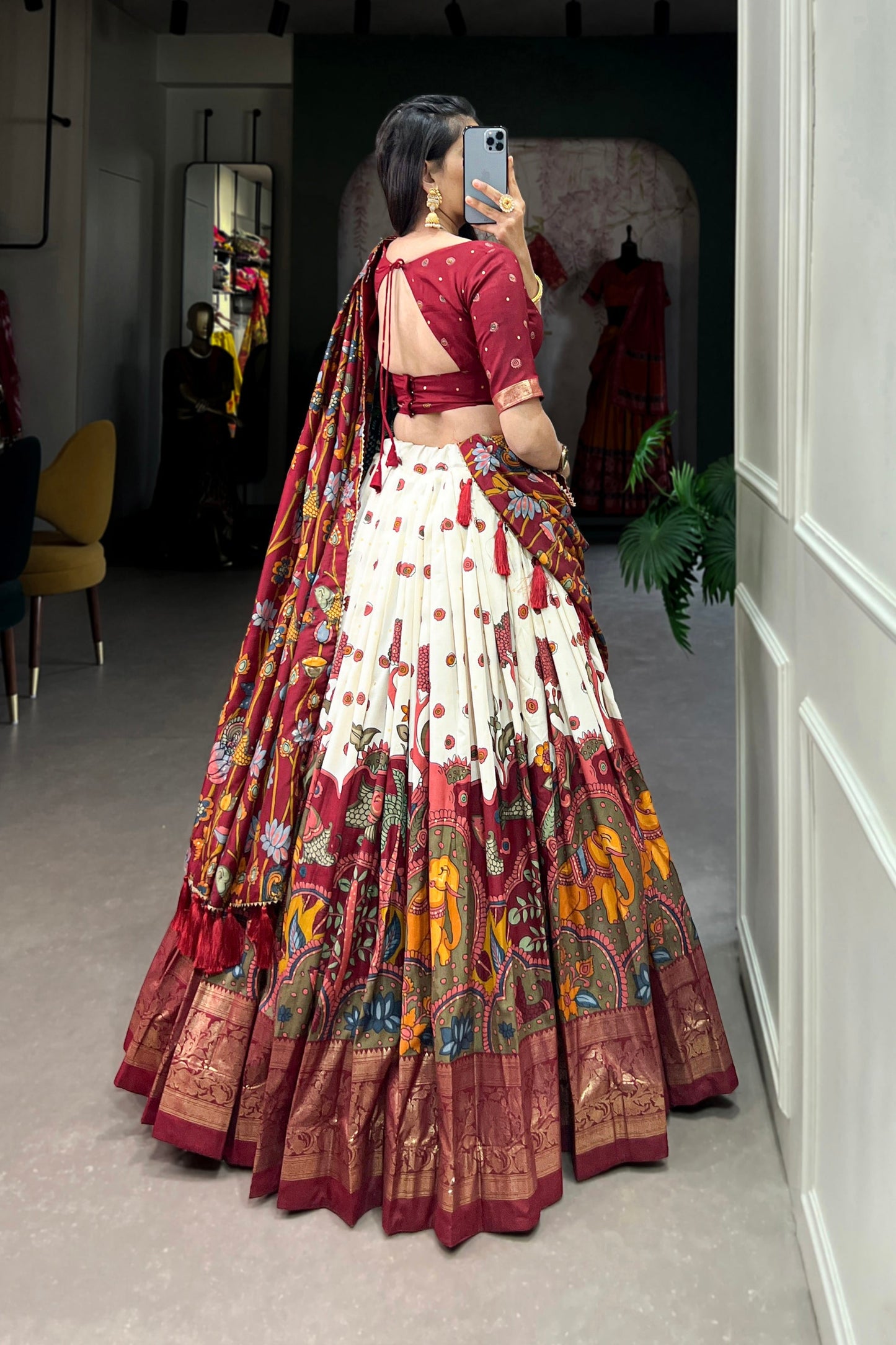 FESTIVAL SPECIAL TUSSAR SILK KALAMKARI PRINT LEHENGA CHOLI (WDN110)