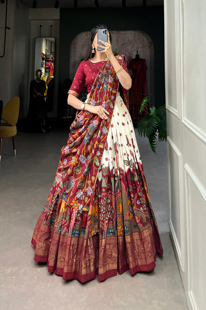 FESTIVAL SPECIAL TUSSAR SILK KALAMKARI PRINT LEHENGA CHOLI (WDN110)