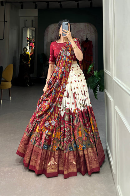 FESTIVAL SPECIAL TUSSAR SILK KALAMKARI PRINT LEHENGA CHOLI (WDN110)