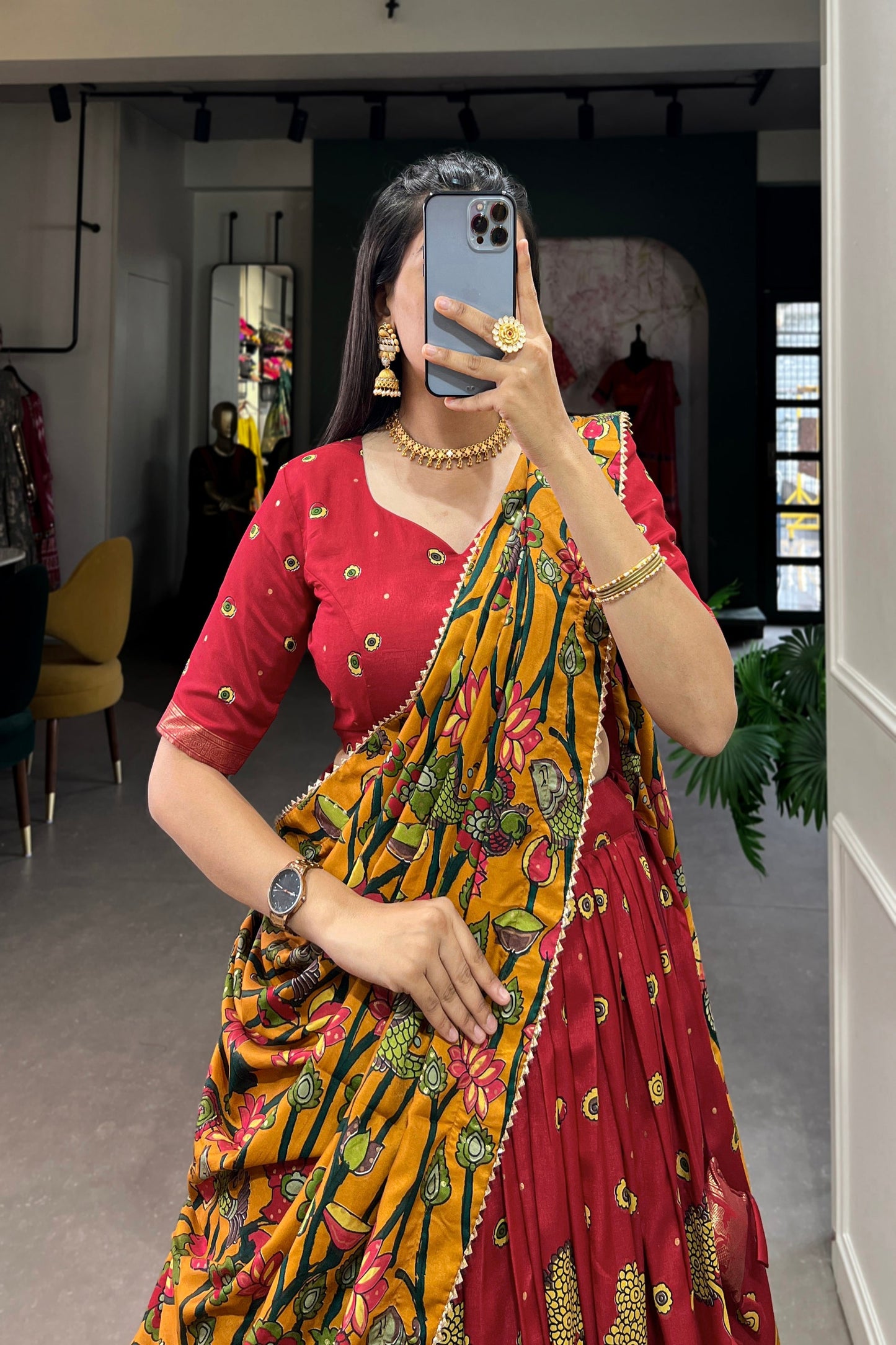 FESTIVAL SPECIAL TUSSAR SILK KALAMKARI PRINT LEHENGA CHOLI (WDN110) 03