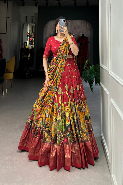 FESTIVAL SPECIAL TUSSAR SILK KALAMKARI PRINT LEHENGA CHOLI (WDN110) 03