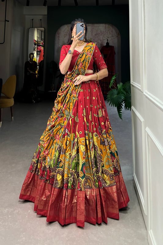 FESTIVAL SPECIAL TUSSAR SILK KALAMKARI PRINT LEHENGA CHOLI (WDN110) 03