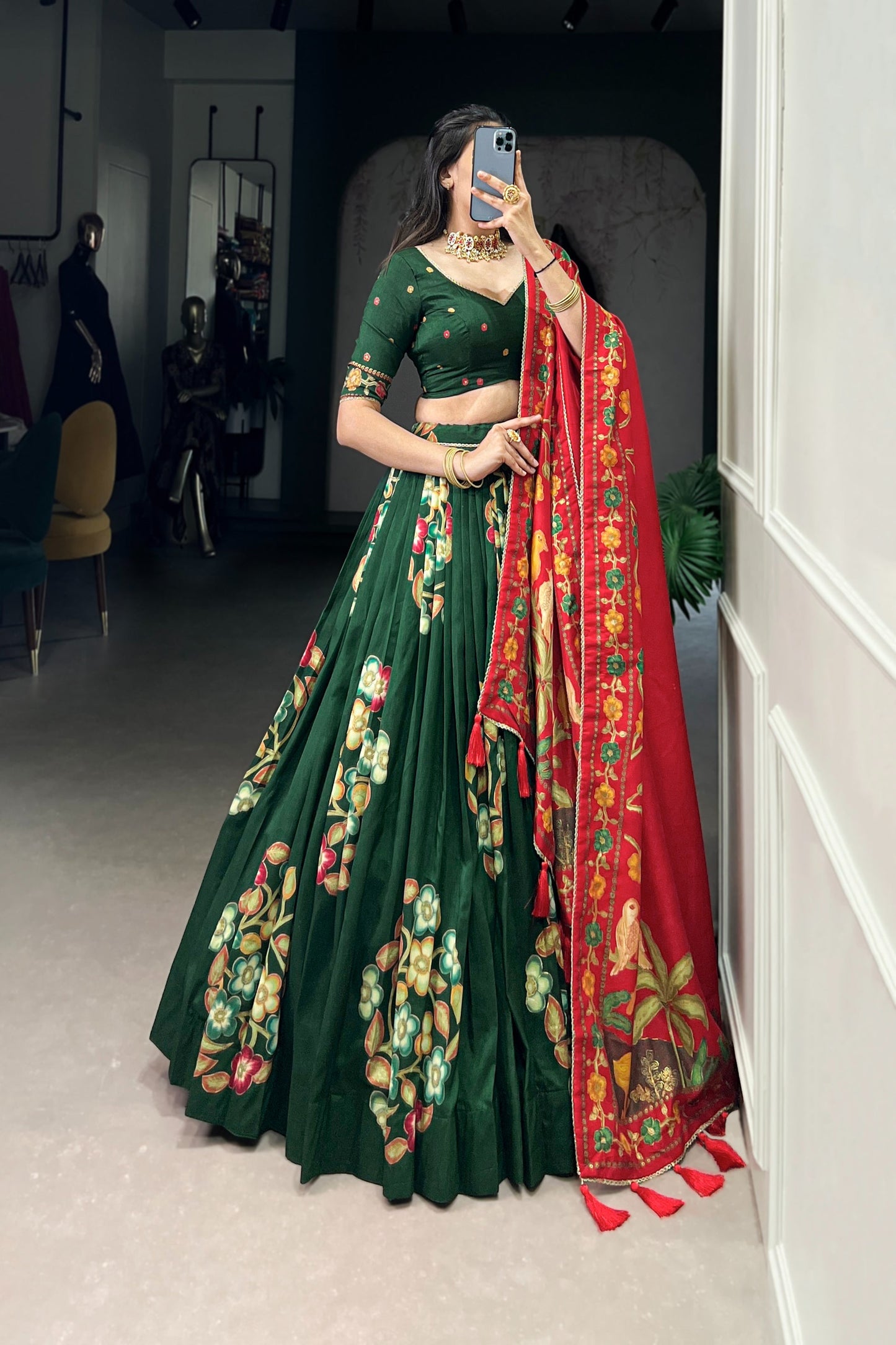 TUSSAR SILK LEHENGA CHOLI WITH DUPATA (WDN124)