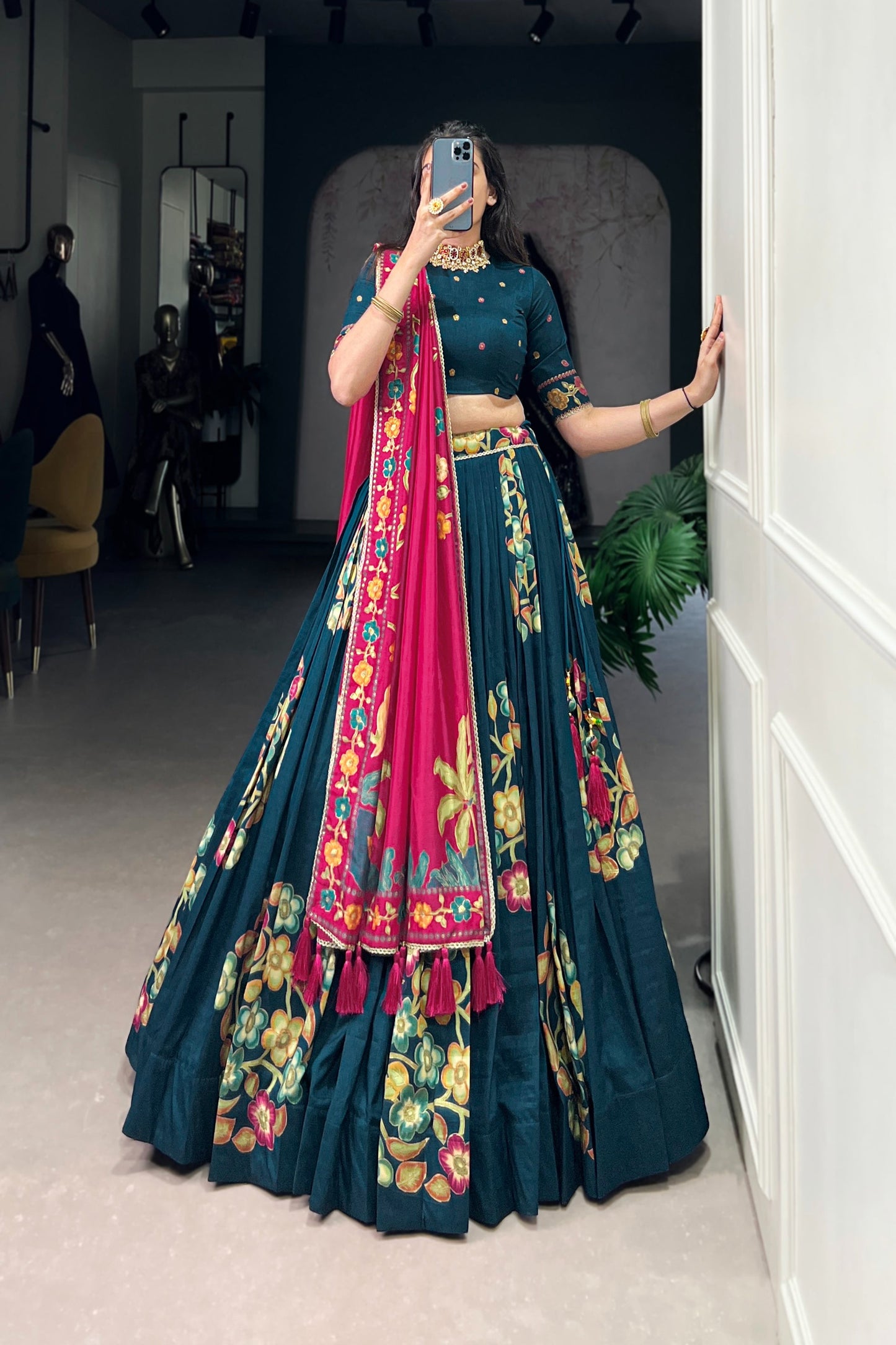 TUSSAR SILK LEHENGA CHOLI WITH DUPATA (WDN124) 02