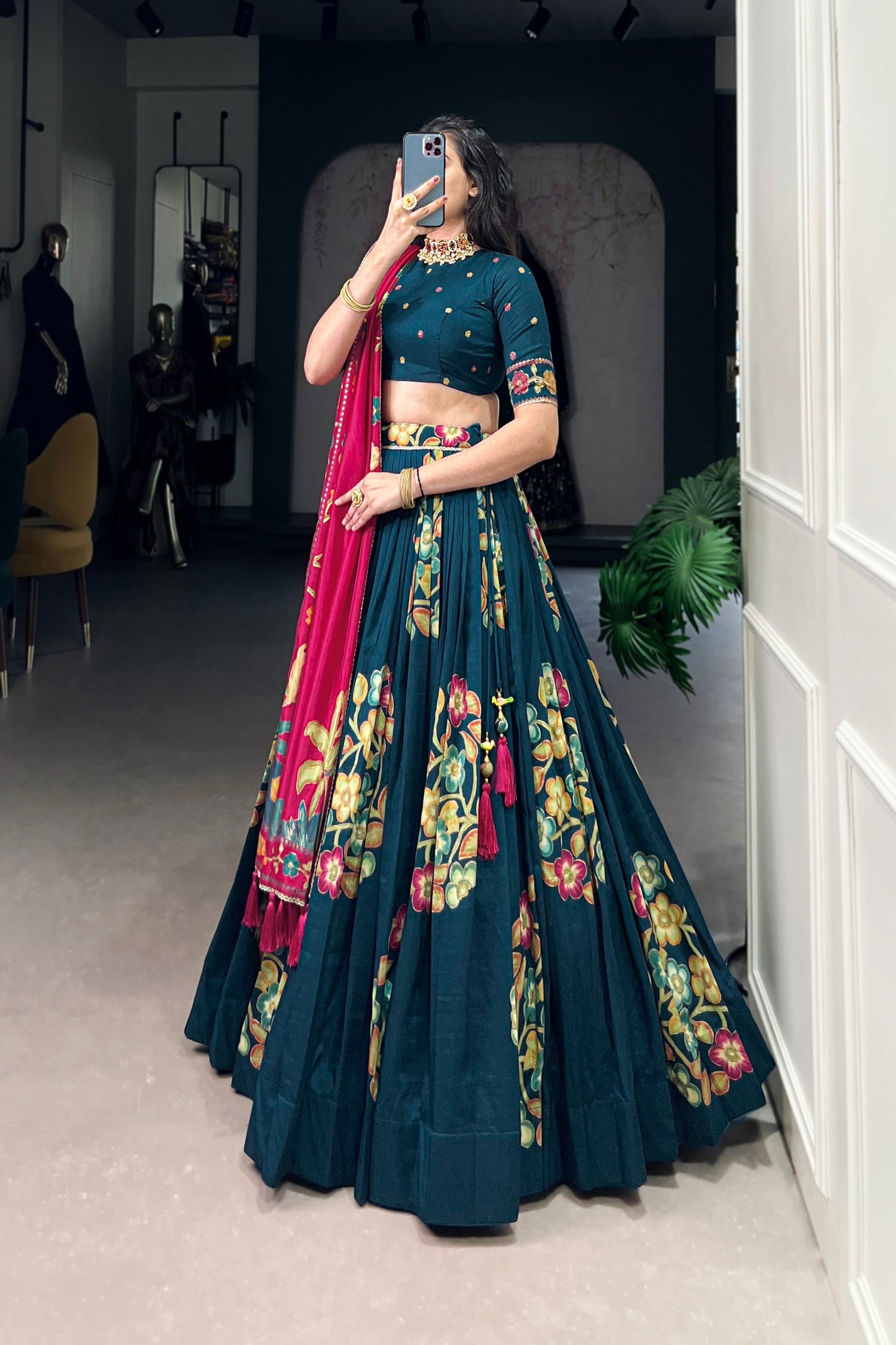 TUSSAR SILK LEHENGA CHOLI WITH DUPATA (WDN124) 02