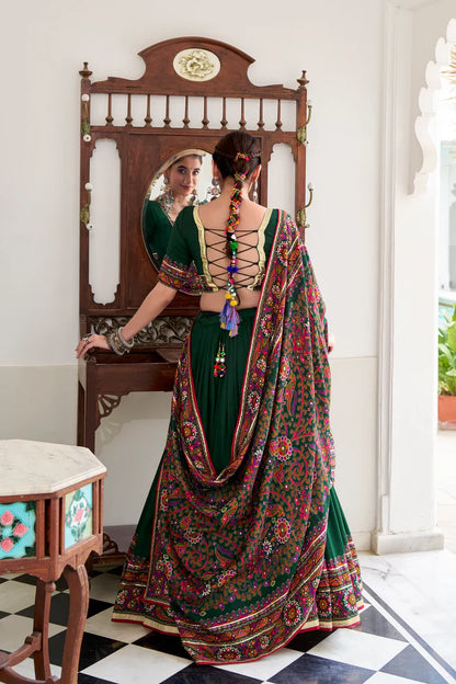 NAVRATRI SPECIAL TUSSAR SILK GAMTHI PRINT LEHENGA CHOLI WITH DUPATTA(WD190)