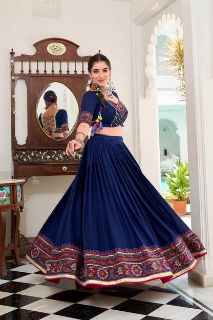 NAVRATRI SPECIAL TUSSAR SILK GAMTHI PRINT LEHENGA CHOLI WITH DUPATTA(WD190) (01)