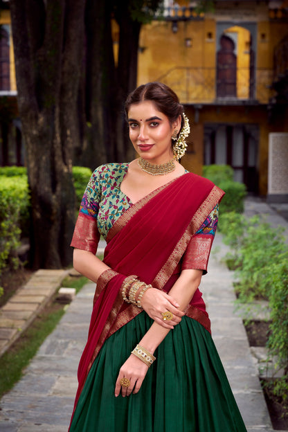 AASTHA SILK PRINTED ZARI WEAVING LEHENGA CHOLI WITH DUPATTA (WDN103)