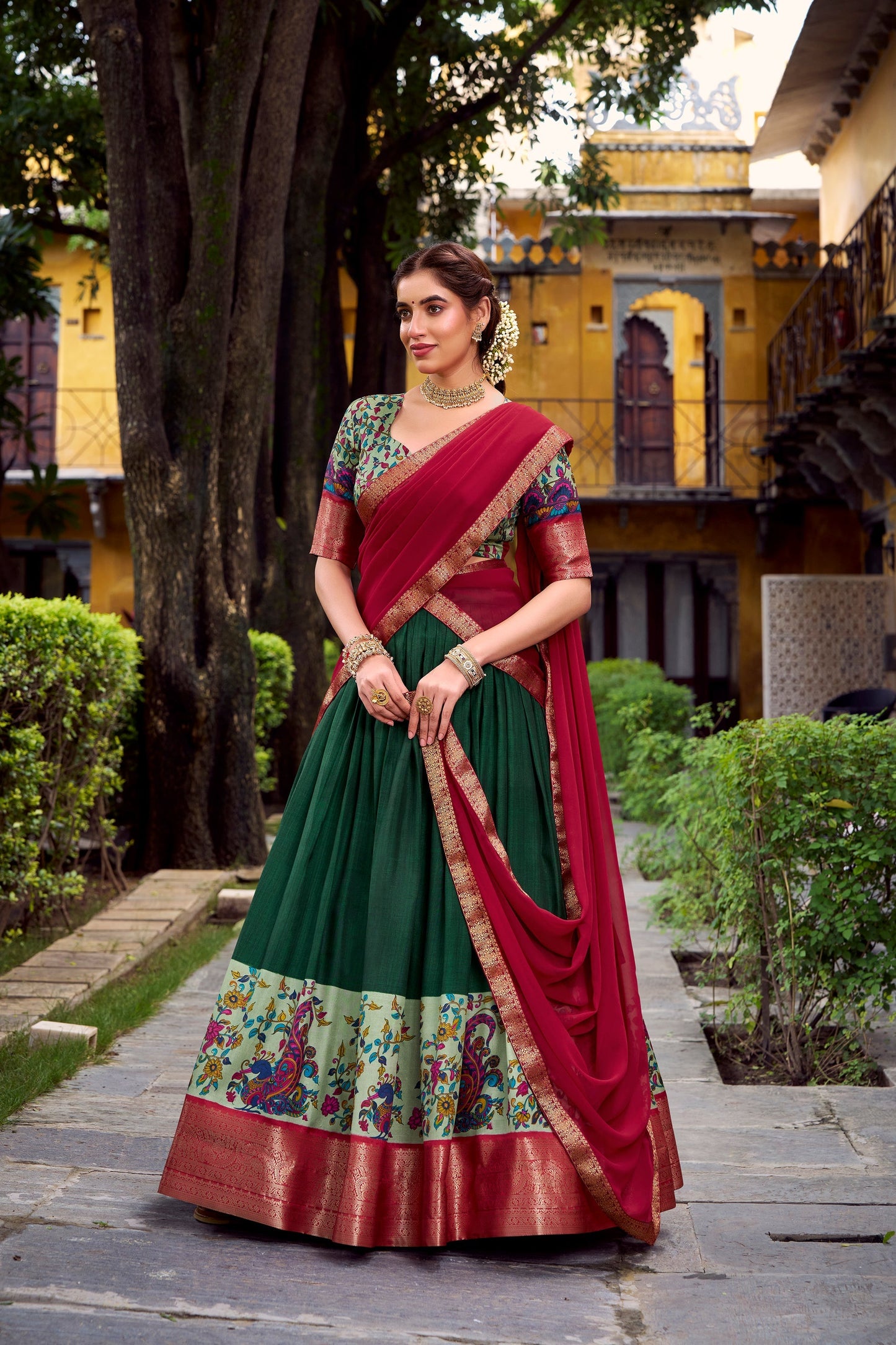 AASTHA SILK PRINTED ZARI WEAVING LEHENGA CHOLI WITH DUPATTA (WDN103)