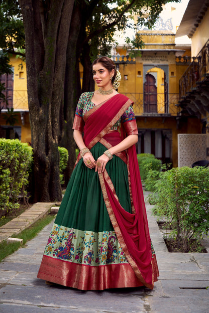 AASTHA SILK PRINTED ZARI WEAVING LEHENGA CHOLI WITH DUPATTA (WDN103)