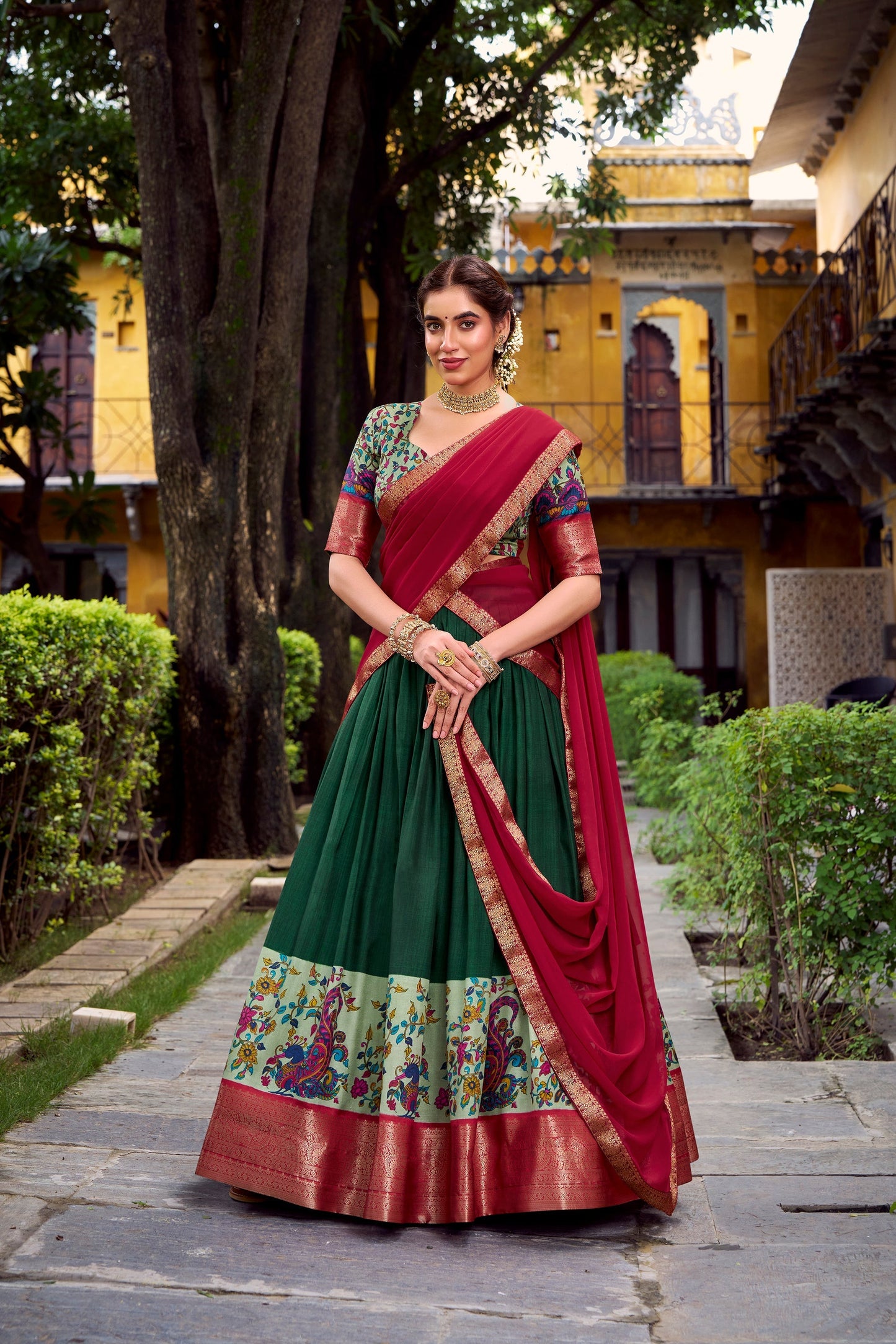 AASTHA SILK PRINTED ZARI WEAVING LEHENGA CHOLI WITH DUPATTA (WDN103)
