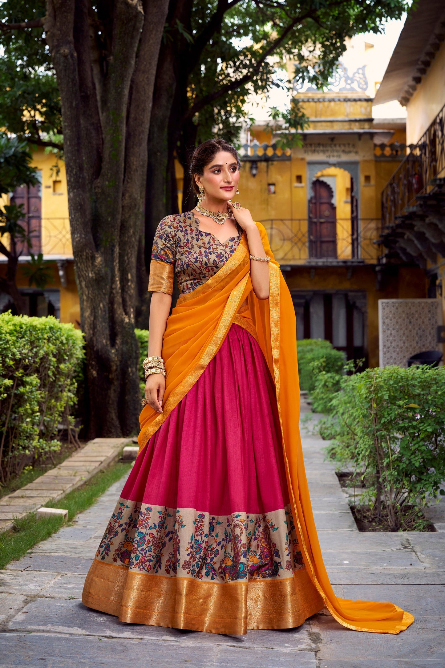 AASTHA SILK PRINTED ZARI WEAVING LEHENGA CHOLI WITH DUPATTA (WDN103)02