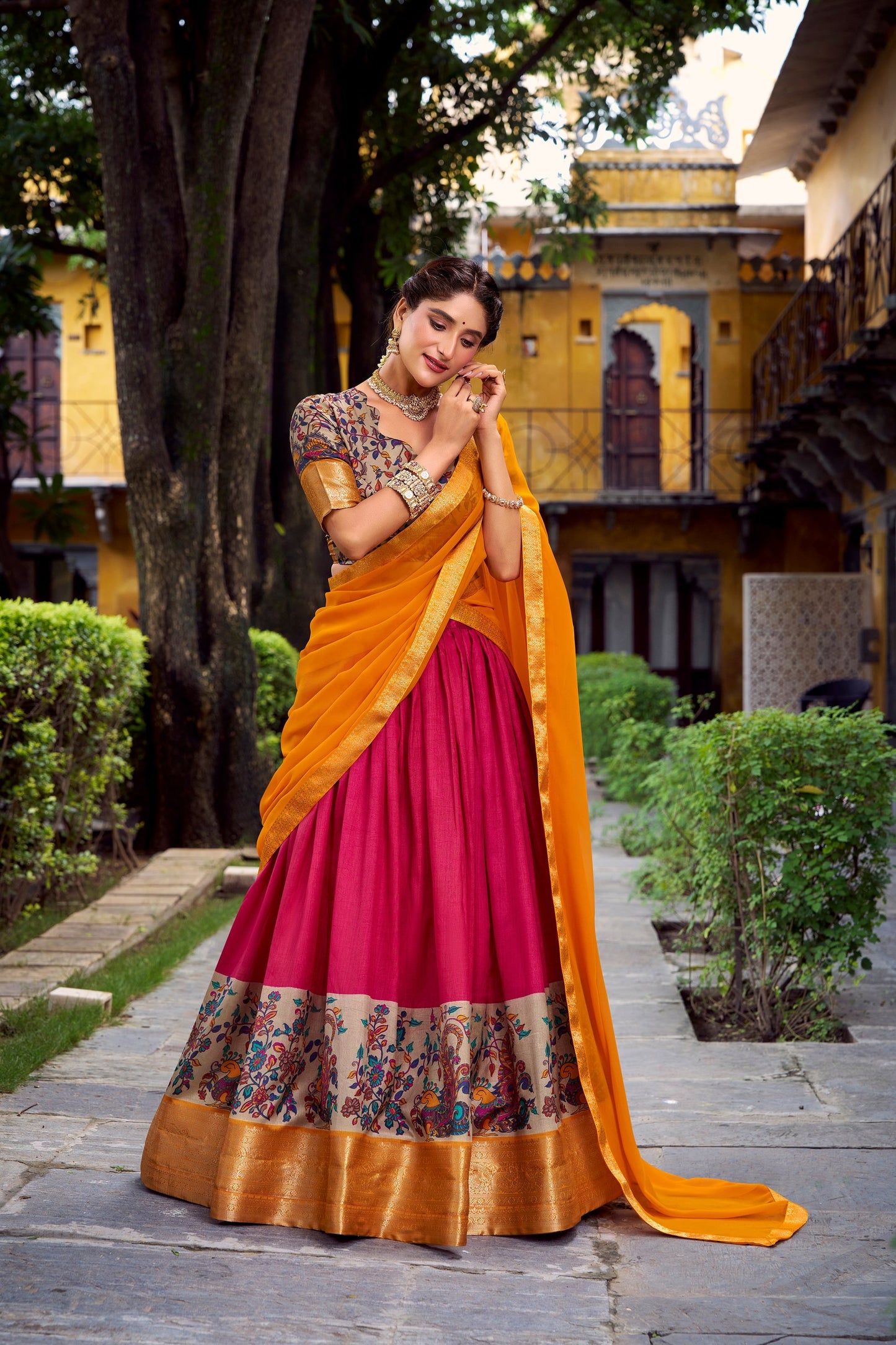 AASTHA SILK PRINTED ZARI WEAVING LEHENGA CHOLI WITH DUPATTA (WDN103)02