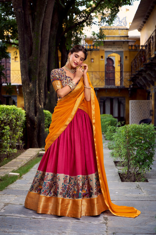 AASTHA SILK PRINTED ZARI WEAVING LEHENGA CHOLI WITH DUPATTA (WDN103)02