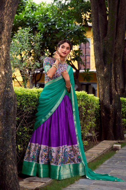 AASTHA SILK PRINTED ZARI WEAVING LEHENGA CHOLI WITH DUPATTA (WDN103)03