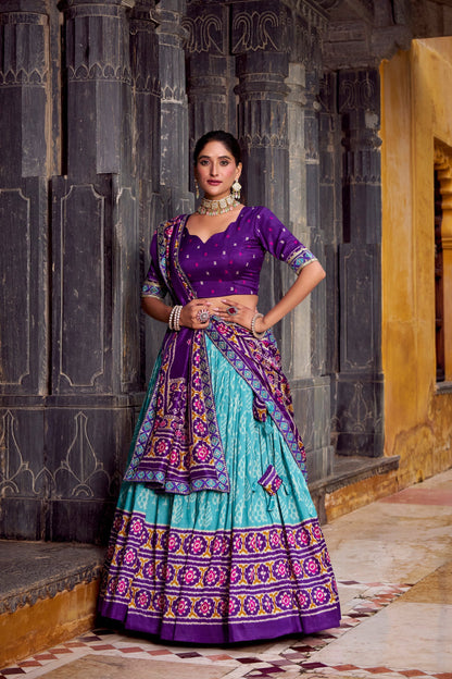 FESTIVAL SPECIAL TUSSAR SILK IKKAT PRINT LEHENGA CHOLI WITH DUPATTA (WDN133) 03