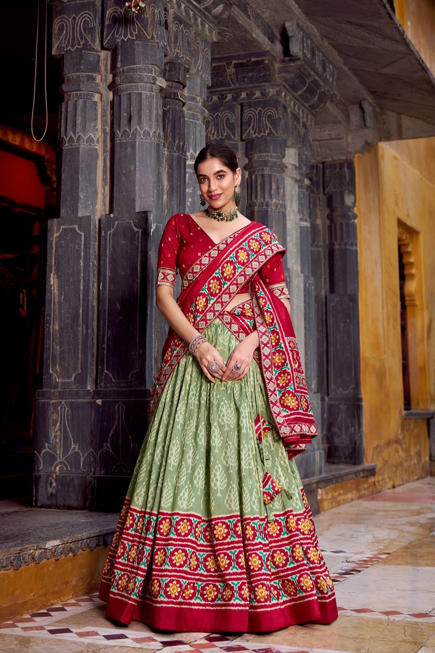 FESTIVAL SPECIAL TUSSAR SILK IKKAT PRINT LEHENGA CHOLI WITH DUPATTA (WDN133)