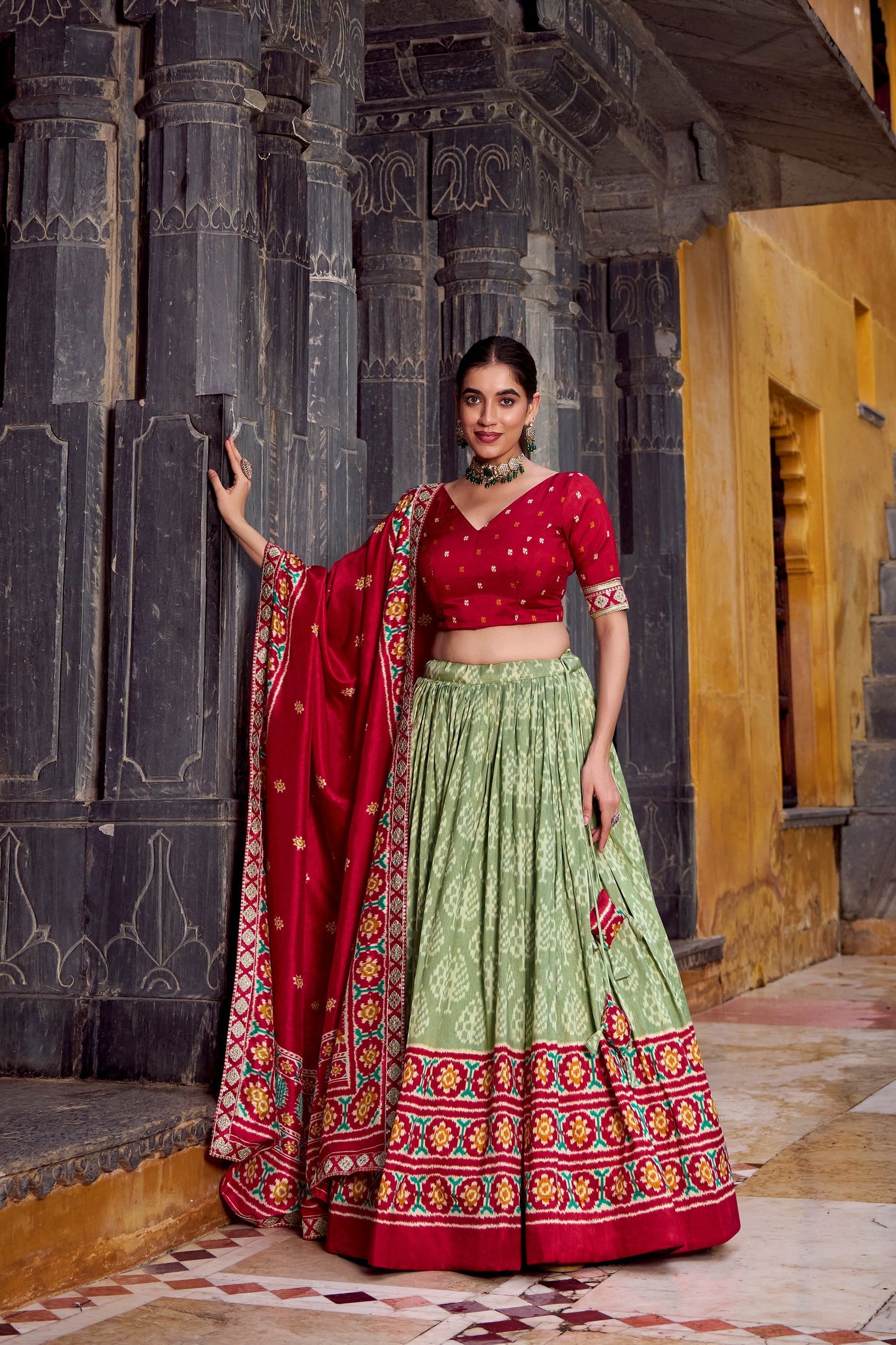 FESTIVAL SPECIAL TUSSAR SILK IKKAT PRINT LEHENGA CHOLI WITH DUPATTA (WDN133)