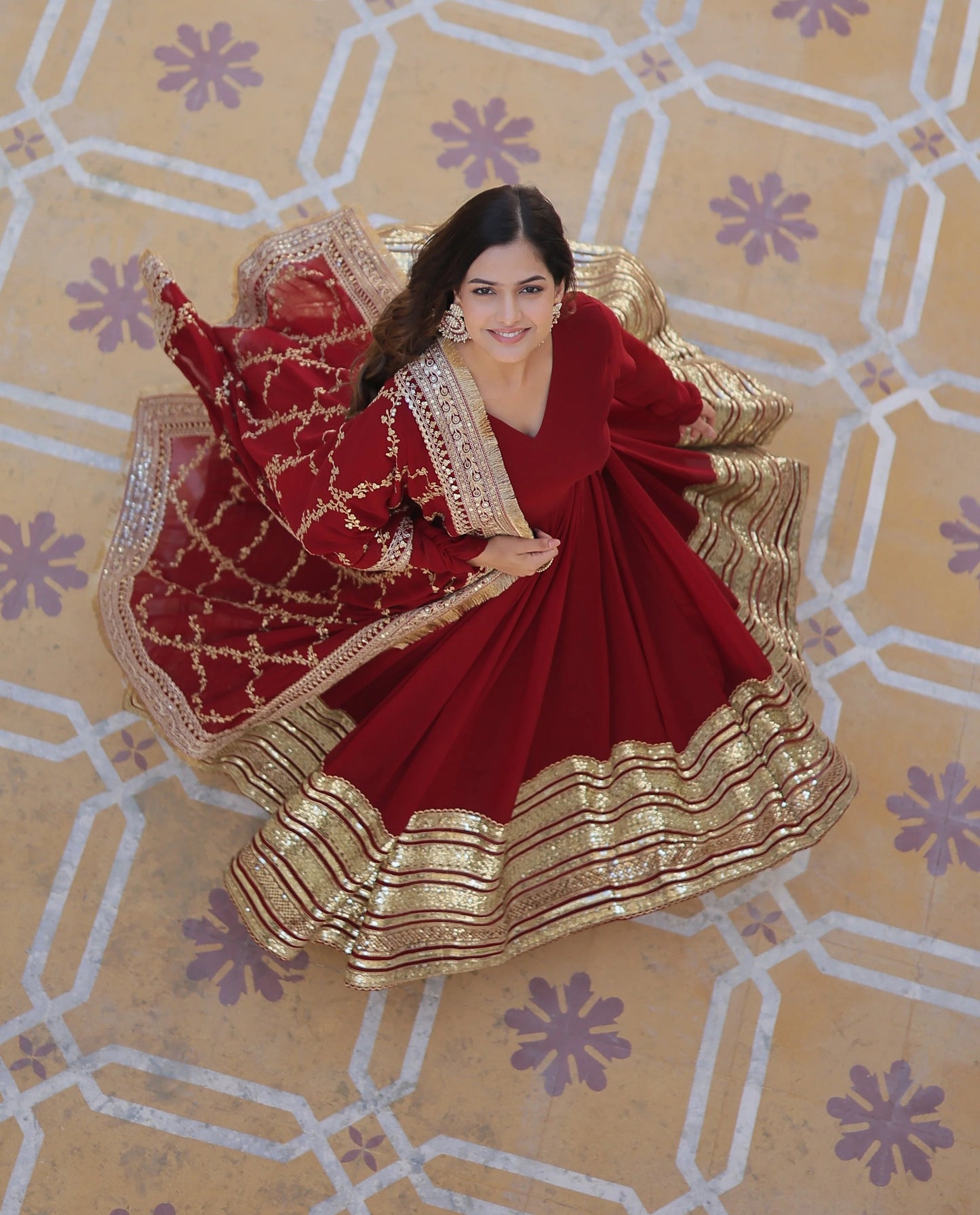 PREMIUM READYMADEFAUX BLOOMING SEQUENCE EMBROIDERED GOWN WITH DUPATTA SET (WDN01)