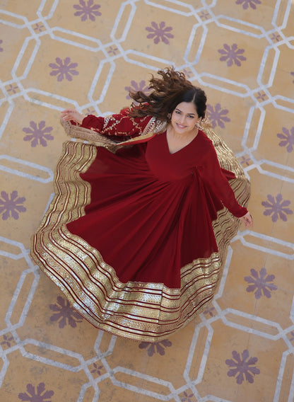 PREMIUM READYMADEFAUX BLOOMING SEQUENCE EMBROIDERED GOWN WITH DUPATTA SET (WDN01)